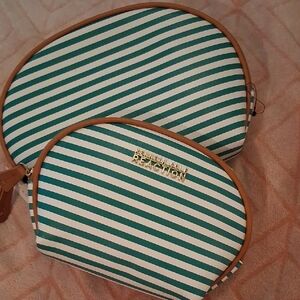 Kenneth Cole Reaction Green and White Cosmetic Bag with Stripes